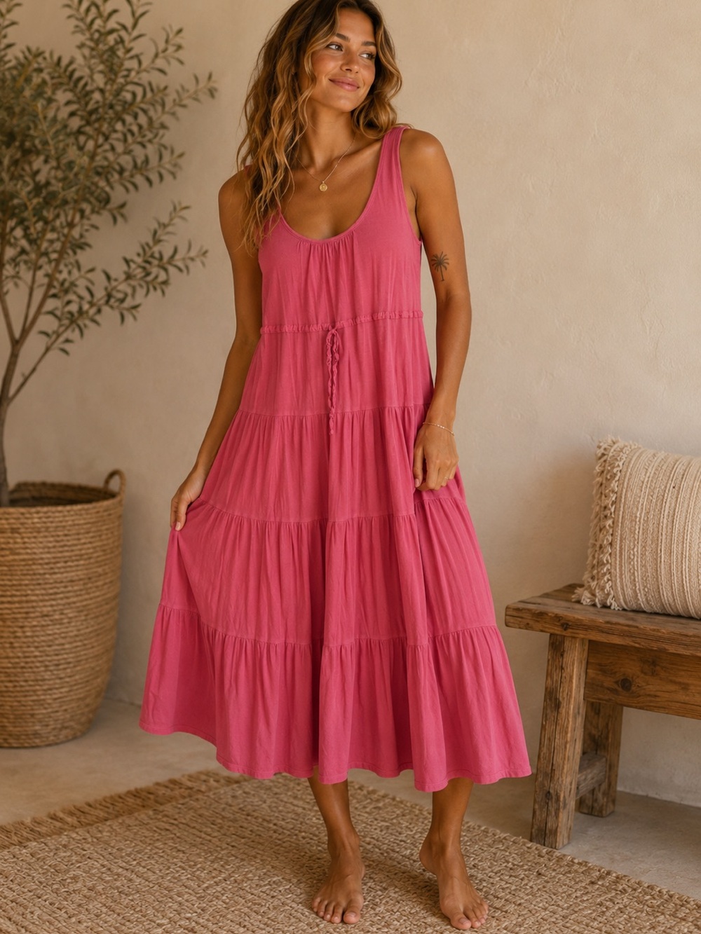 Gap Sun-kissed Pima Cotton Tiered Midi Dress